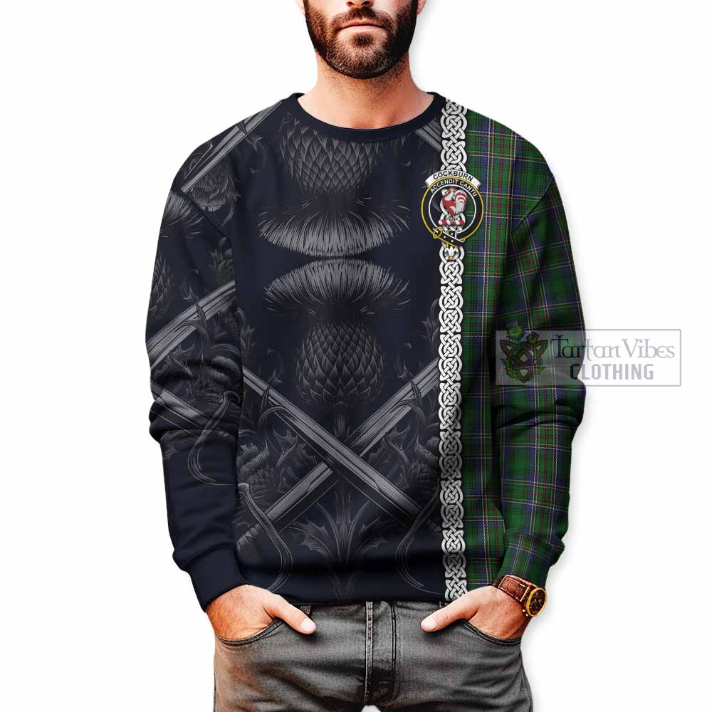 Tartan Vibes Clothing Cockburn Tartan Sweatshirt with Family Crest Cross Sword Thistle Celtic Vibes