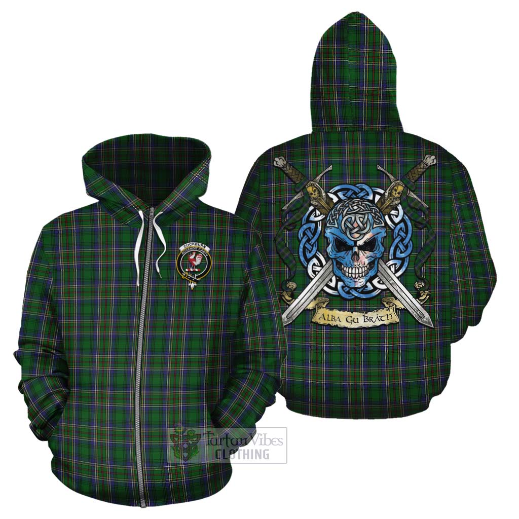 Tartan Vibes Clothing Cockburn Tartan Cotton Hoodie with Family Crest Celtic Skull Style