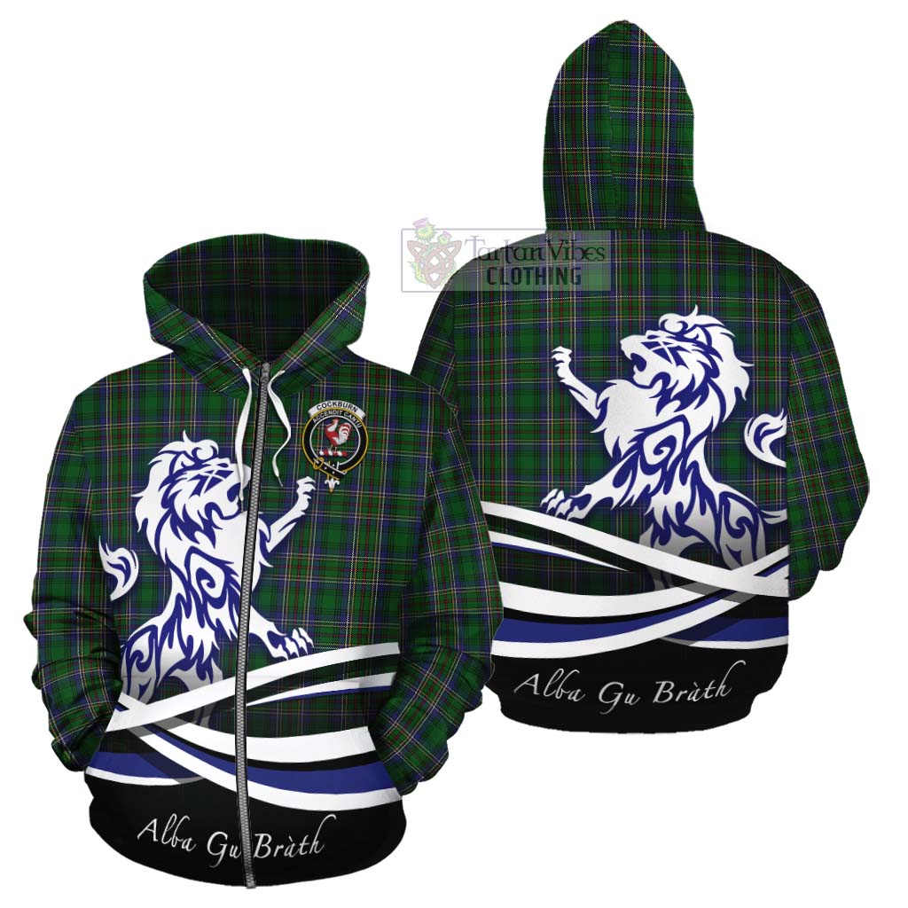 Tartan Vibes Clothing Cockburn Tartan Cotton Hoodie with Alba Gu Brath Regal Lion Emblem