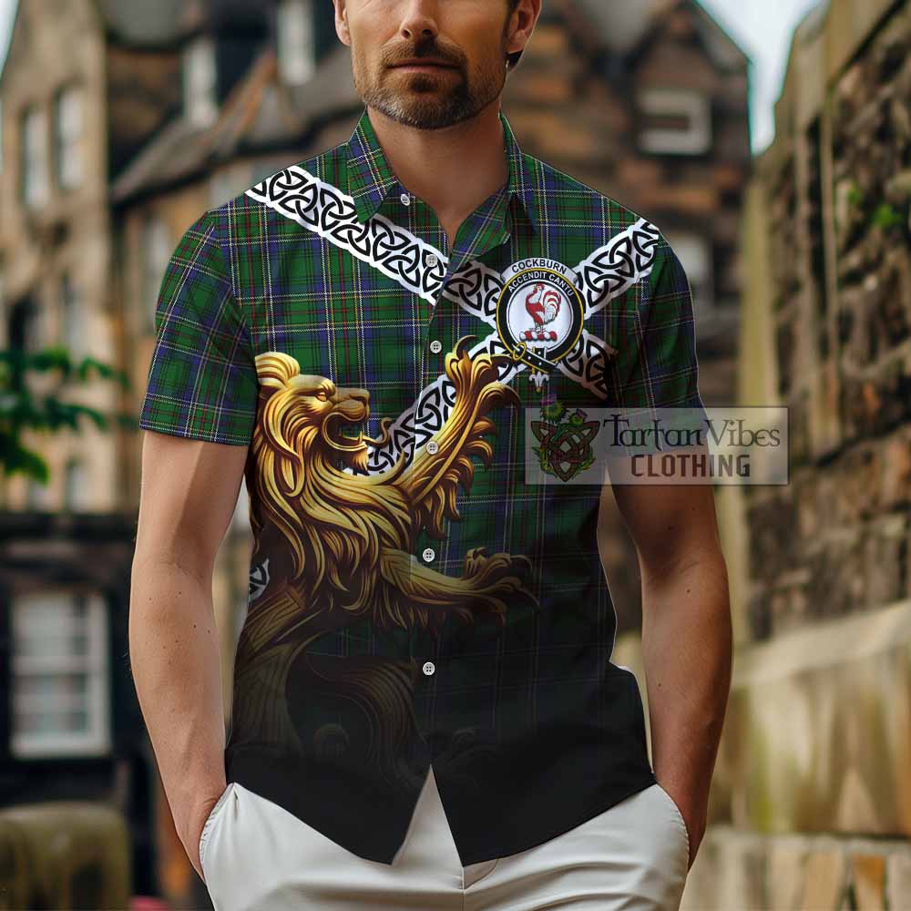 Cockburn Crest Tartan Hawaiian Shirt with Golden Lion Emblem Celtic Style - Tartan Vibes Clothing