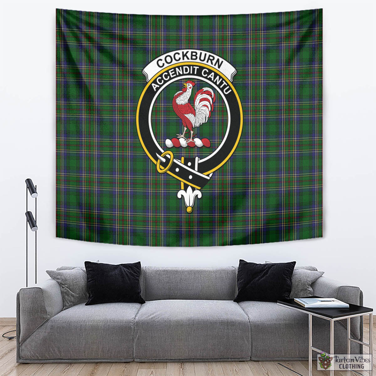 Tartan Vibes Clothing Cockburn Tartan Tapestry Wall Hanging and Home Decor for Room with Family Crest