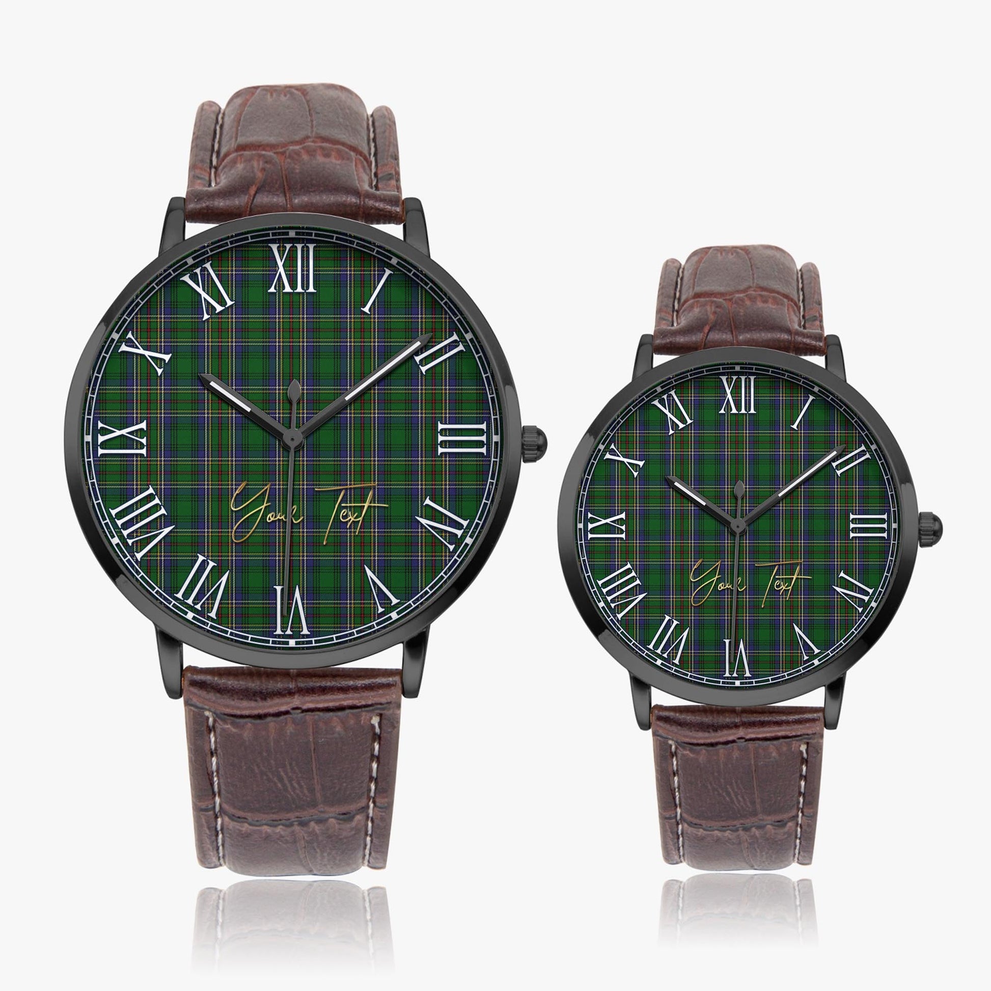 Cockburn Tartan Personalized Your Text Leather Trap Quartz Watch Ultra Thin Black Case With Brown Leather Strap - Tartanvibesclothing