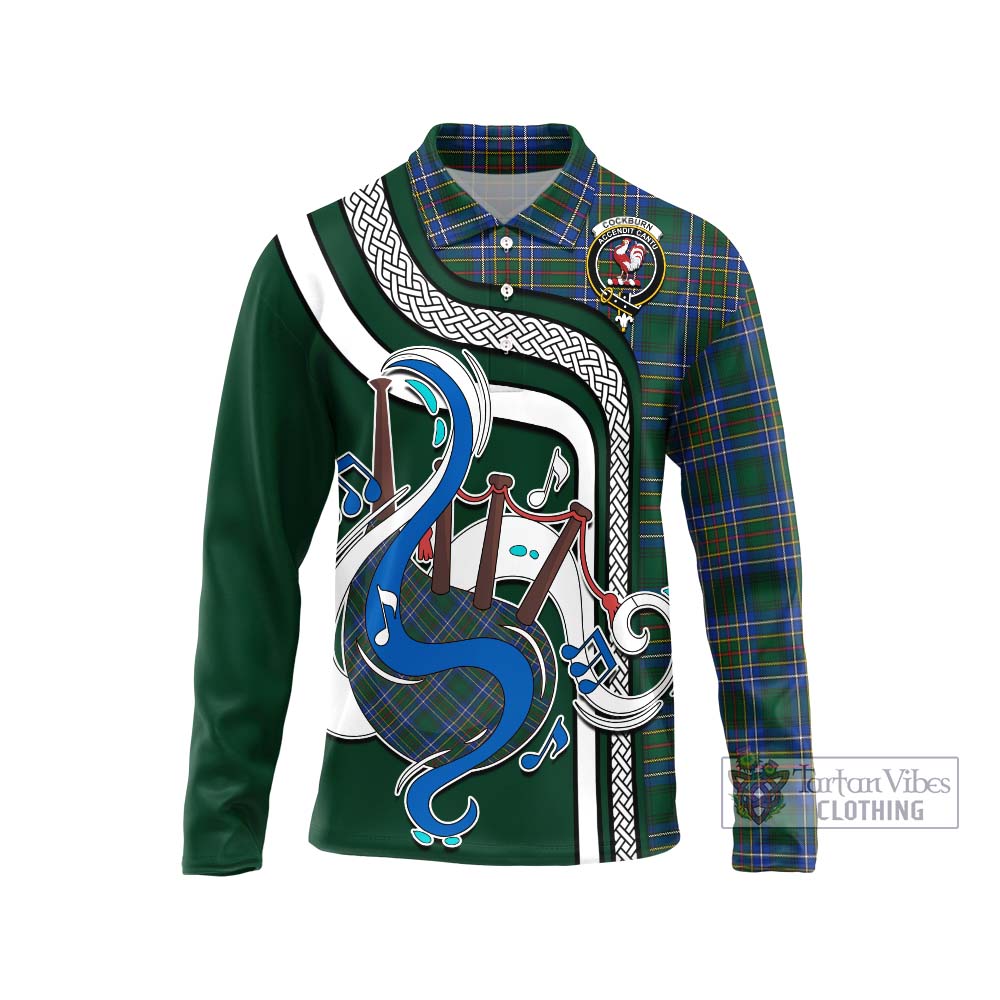 Tartan Vibes Clothing Cockburn Ancient Tartan Long Sleeve Polo Shirt with Epic Bagpipe Style