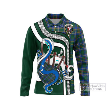 Cockburn Ancient Tartan Long Sleeve Polo Shirt with Epic Bagpipe Style