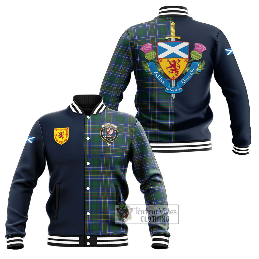 Tartan Vibes Clothing Cockburn Ancient Tartan Baseball Jacket with Scottish Lion Royal Arm Half Style