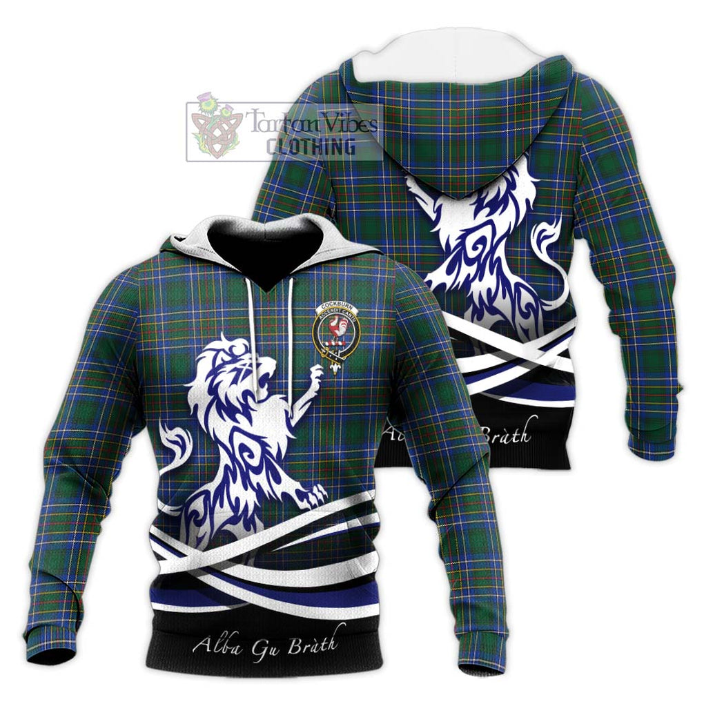 Cockburn Ancient Tartan Knitted Hoodie with Alba Gu Brath Regal Lion Emblem Unisex Knitted Pullover Hoodie - Tartanvibesclothing Shop