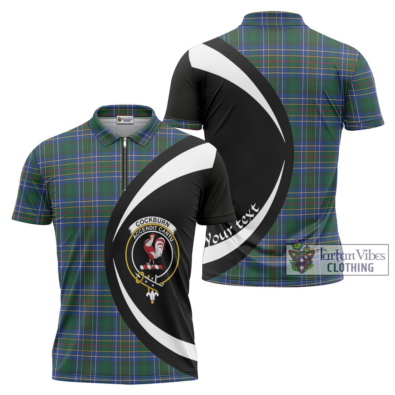 Tartan Vibes Clothing Cockburn Ancient Tartan Zipper Polo Shirt with Family Crest Circle Style