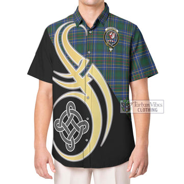 Cockburn Ancient Tartan Short Sleeve Button Shirt with Family Crest and Celtic Symbol Style