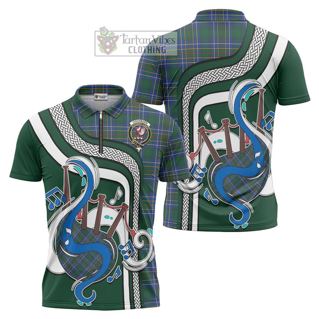 Cockburn Ancient Tartan Zipper Polo Shirt with Epic Bagpipe Style Unisex - Tartanvibesclothing Shop