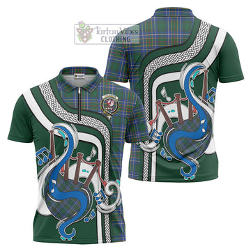 Cockburn Ancient Tartan Zipper Polo Shirt with Epic Bagpipe Style