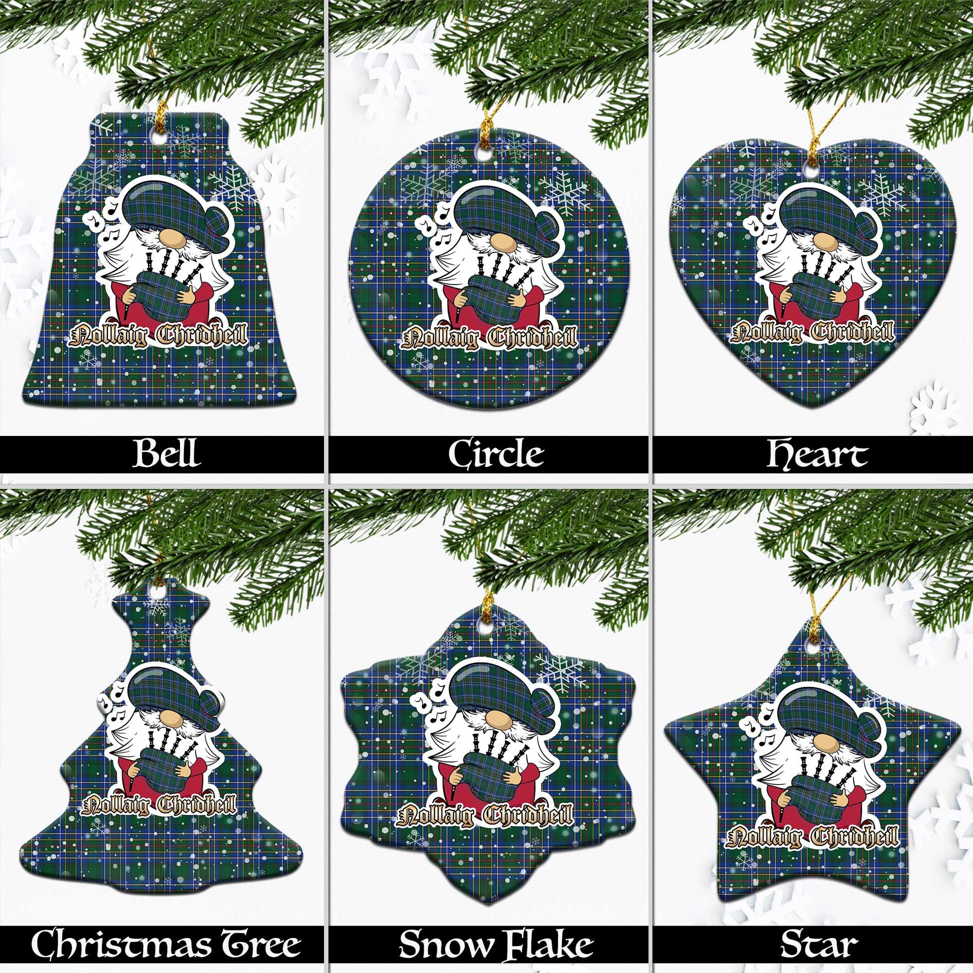 Cockburn Ancient Tartan Christmas Ornaments with Scottish Gnome Playing Bagpipes Ceramic - Tartanvibesclothing