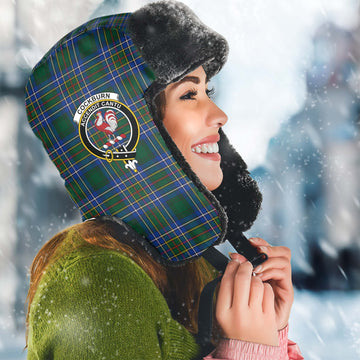 Cockburn Ancient Tartan Winter Trapper Hat with Family Crest