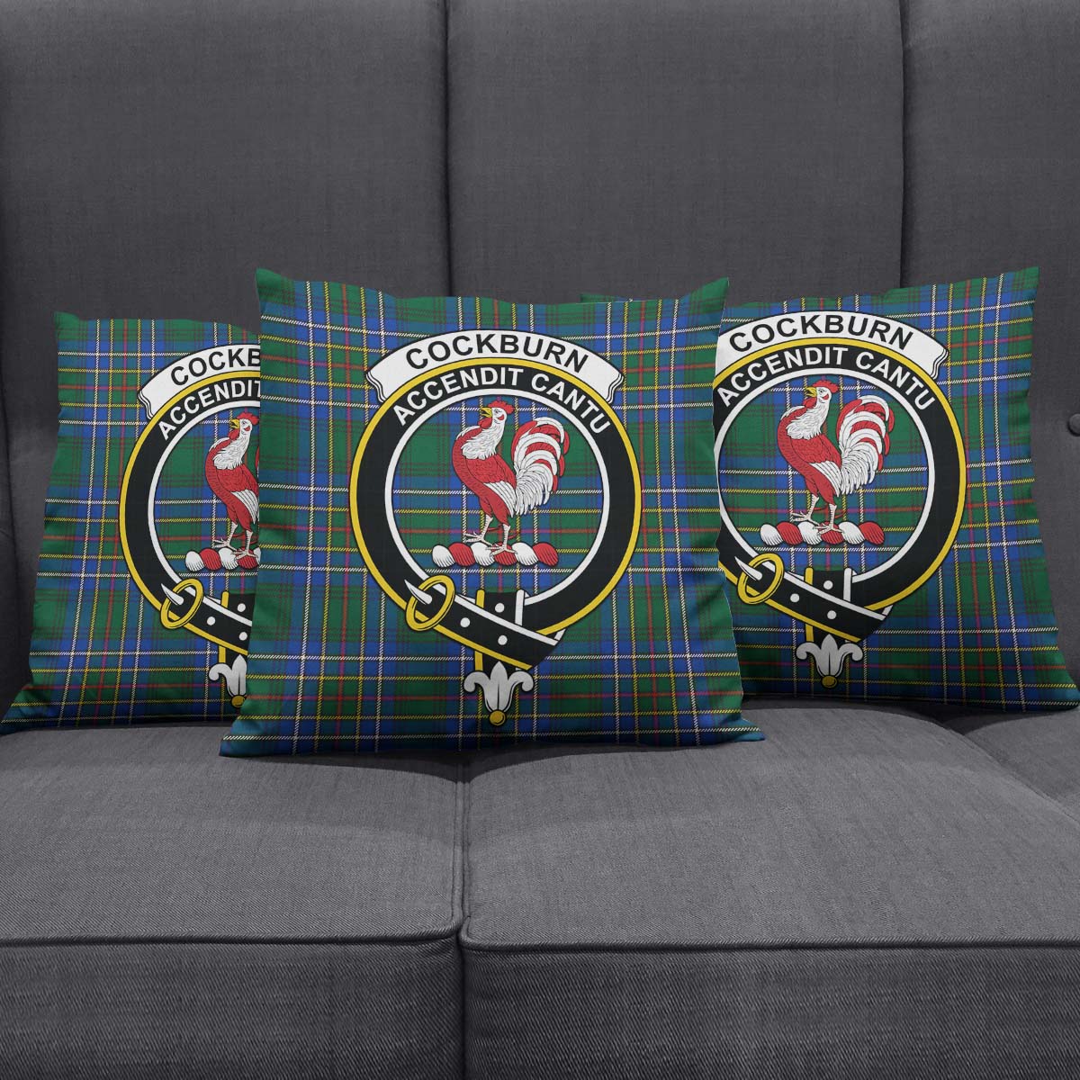 Cockburn Ancient Tartan Pillow Cover with Family Crest Square Pillow Cover - Tartanvibesclothing