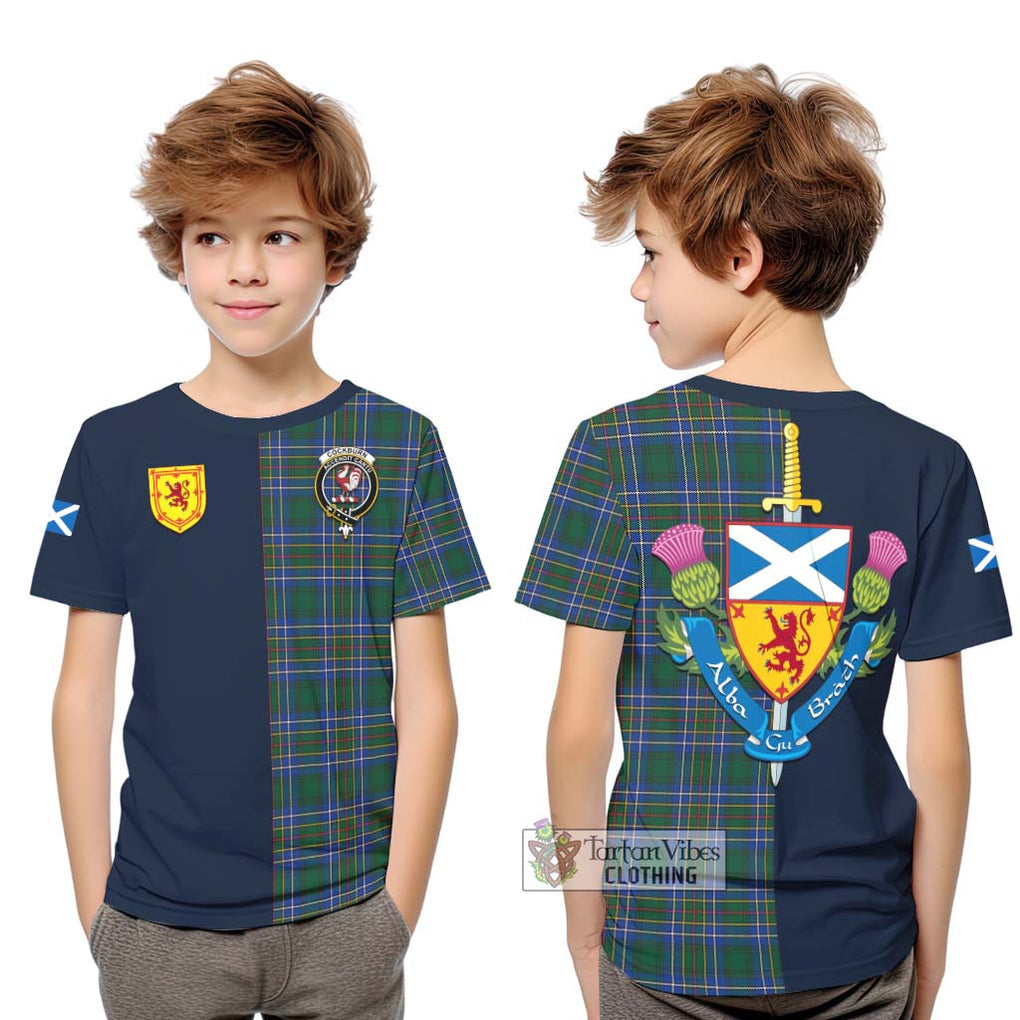 Tartan Vibes Clothing Cockburn Ancient Tartan Kid T-Shirt with Scottish Lion Royal Arm Half Style