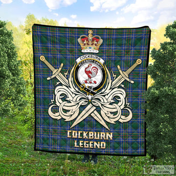 Cockburn Ancient Tartan Quilt with Clan Crest and the Golden Sword of Courageous Legacy