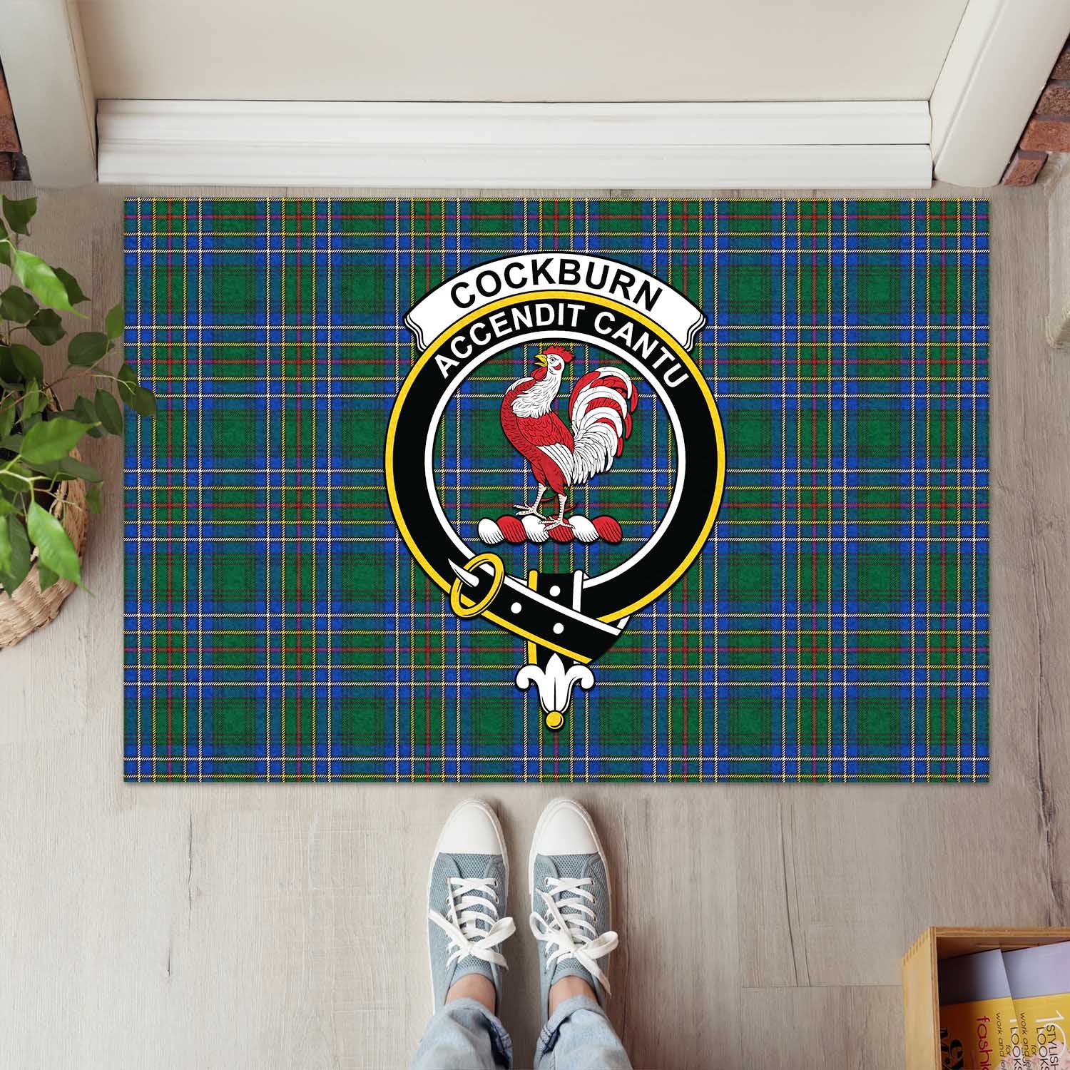 Cockburn Ancient Tartan Door Mat with Family Crest - Tartanvibesclothing