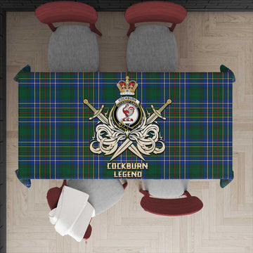 Cockburn Ancient Tartan Tablecloth with Clan Crest and the Golden Sword of Courageous Legacy