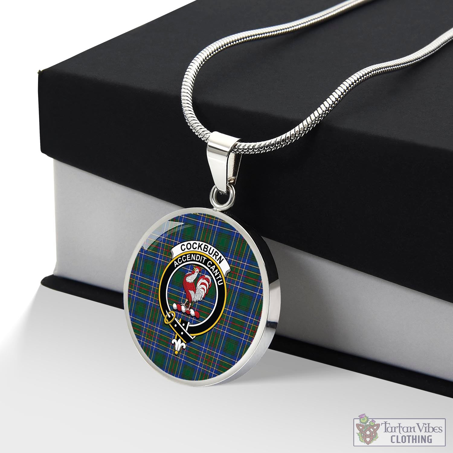 Tartan Vibes Clothing Cockburn Ancient Tartan Circle Necklace with Family Crest