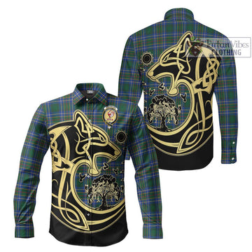 Cockburn Ancient Tartan Long Sleeve Button Shirt with Family Crest Celtic Wolf Style