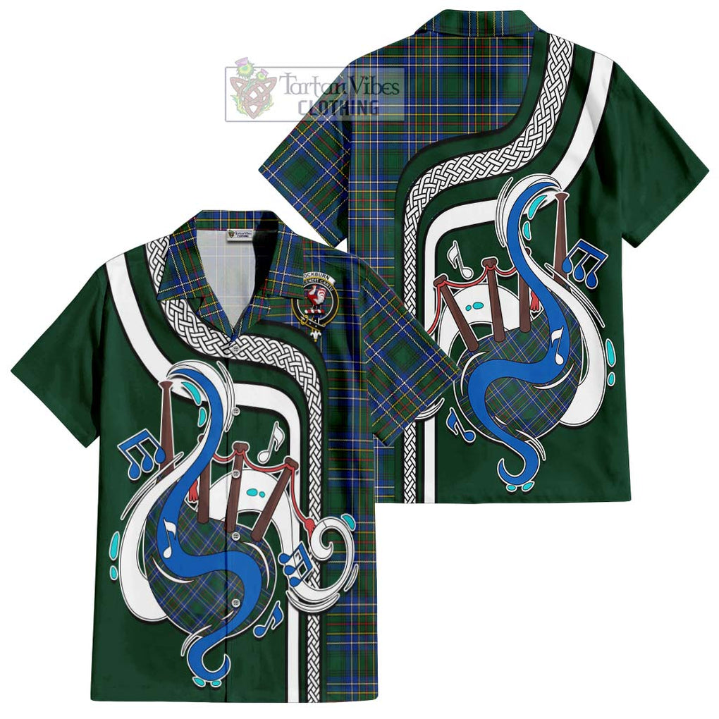 Cockburn Ancient Tartan Short Sleeve Button Shirt with Epic Bagpipe Style Kid - Tartanvibesclothing Shop