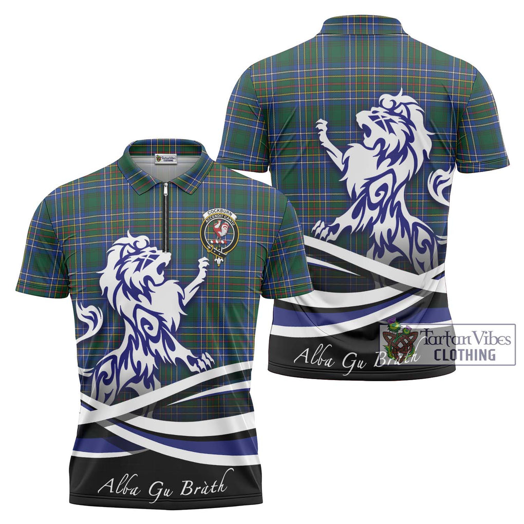 Cockburn Ancient Tartan Zipper Polo Shirt with Alba Gu Brath Regal Lion Emblem Unisex - Tartanvibesclothing Shop