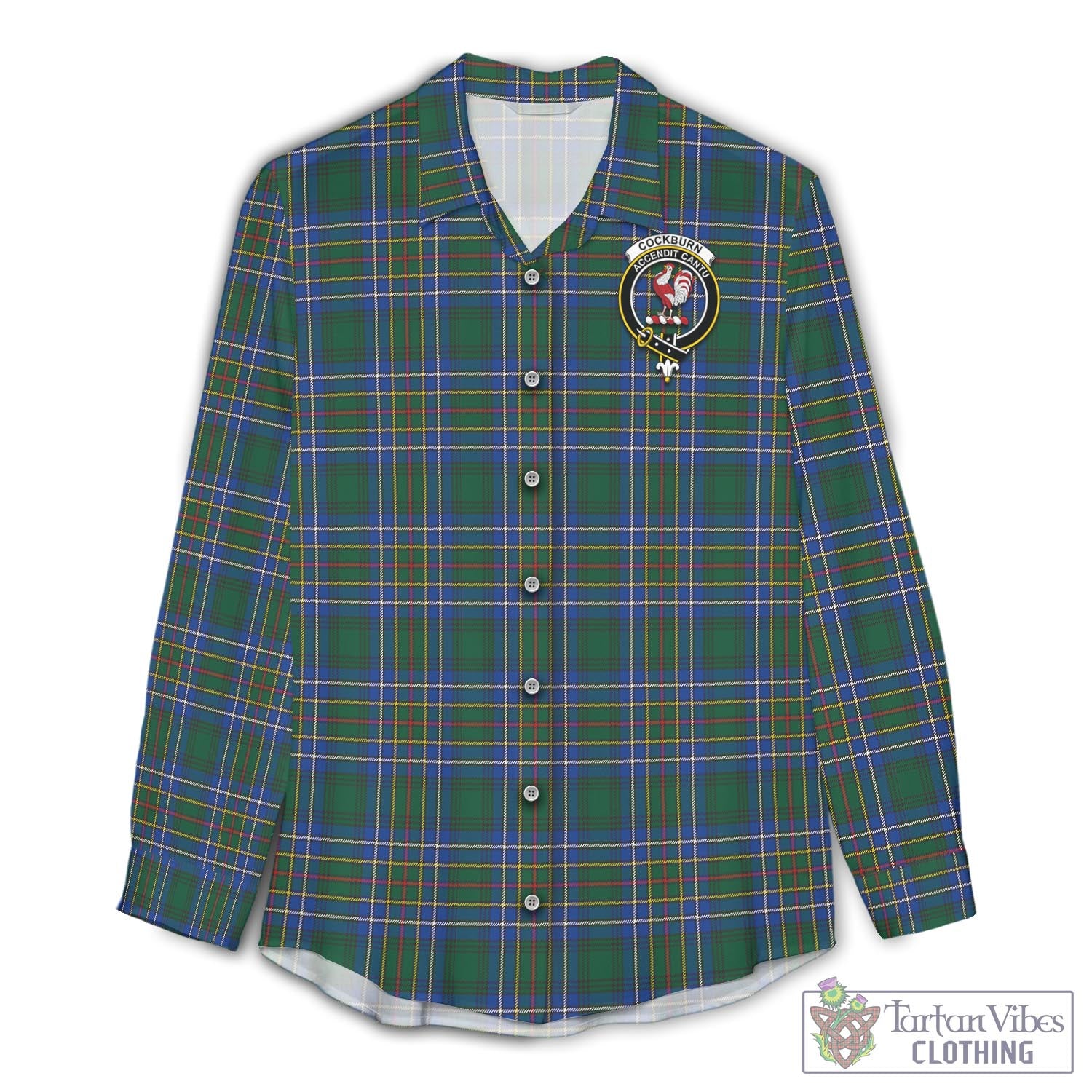 Tartan Vibes Clothing Cockburn Ancient Tartan Womens Casual Shirt with Family Crest