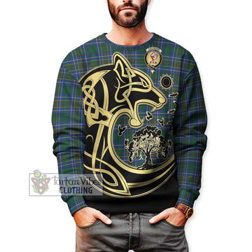 Cockburn Ancient Tartan Sweatshirt with Family Crest Celtic Wolf Style