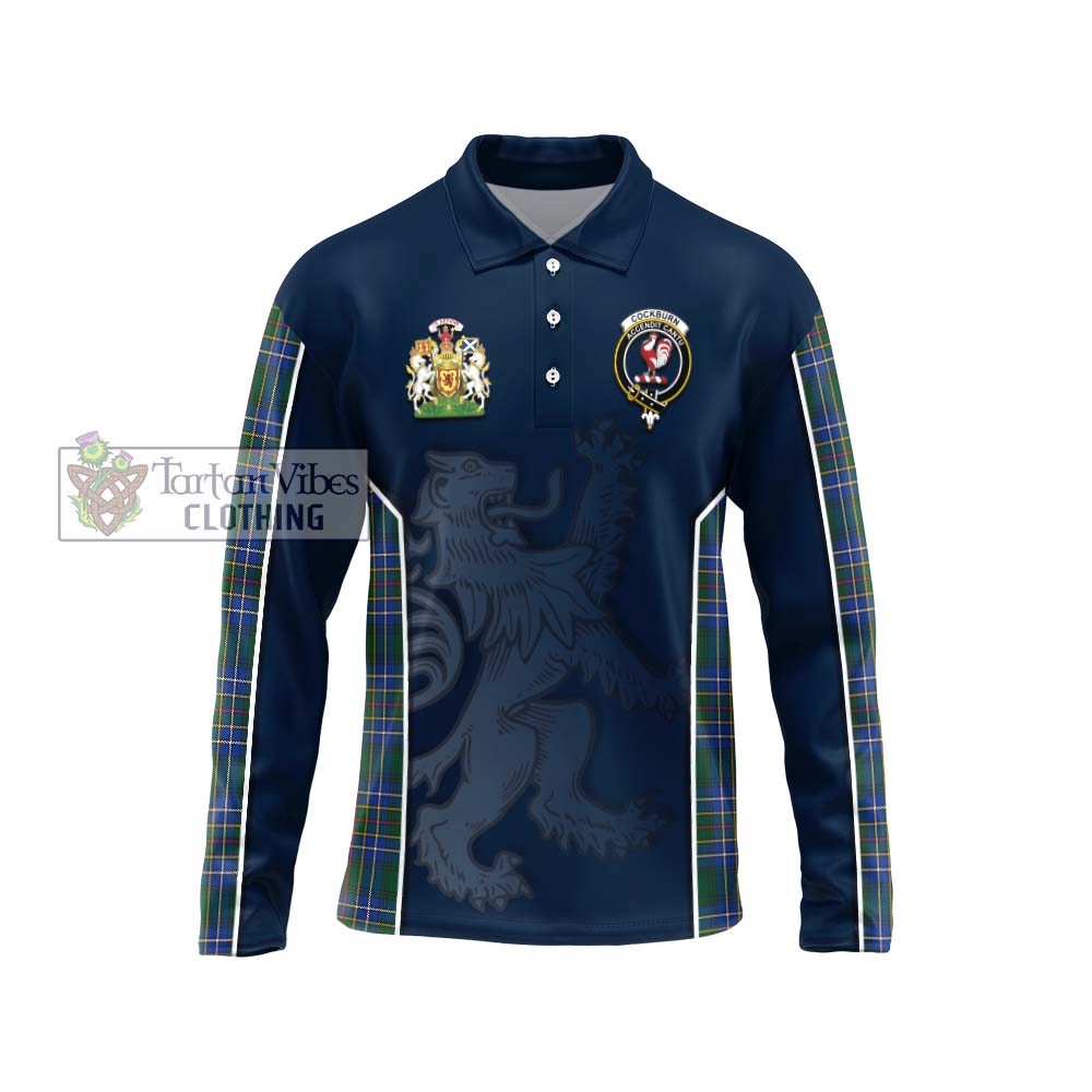 Cockburn Ancient Tartan Long Sleeve Polo Shirt with Family Crest and Lion Rampant Vibes Sport Style Unisex - Tartan Vibes Clothing