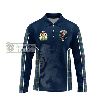 Cockburn Ancient Tartan Long Sleeve Polo Shirt with Family Crest and Lion Rampant Vibes Sport Style