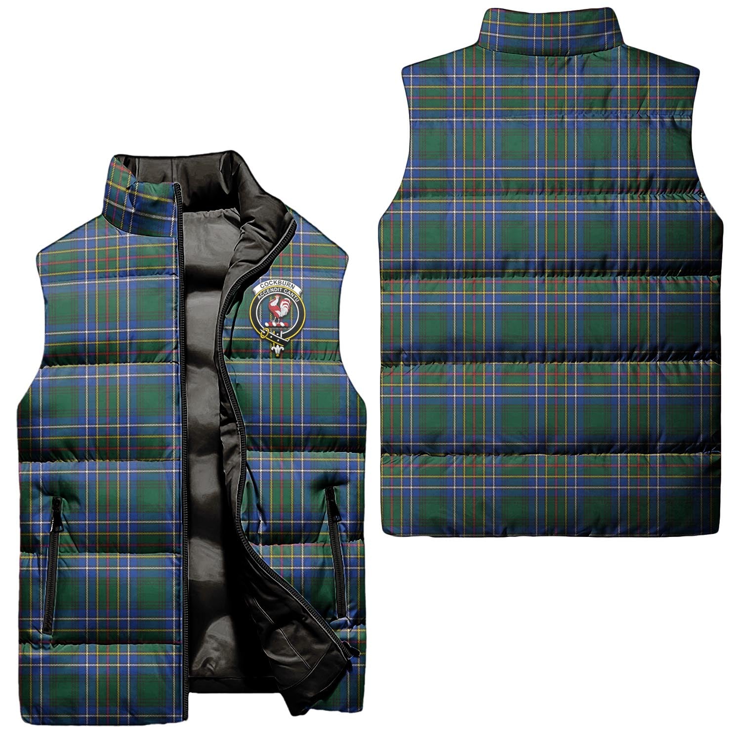 Cockburn Ancient Tartan Sleeveless Puffer Jacket with Family Crest Unisex - Tartanvibesclothing