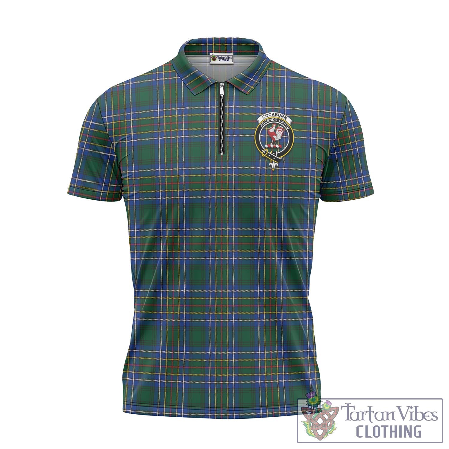 Tartan Vibes Clothing Cockburn Ancient Tartan Zipper Polo Shirt with Family Crest