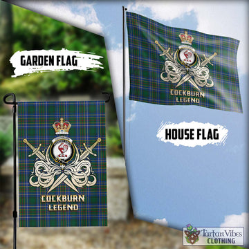 Cockburn Ancient Tartan Flag with Clan Crest and the Golden Sword of Courageous Legacy