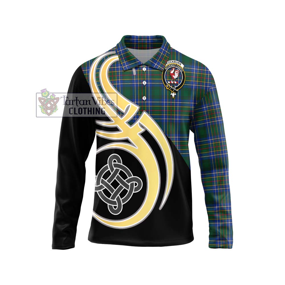 Cockburn Ancient Tartan Long Sleeve Polo Shirt with Family Crest and Celtic Symbol Style Unisex - Tartan Vibes Clothing