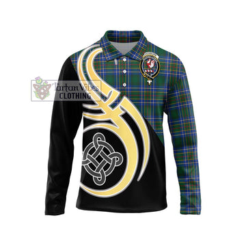 Cockburn Ancient Tartan Long Sleeve Polo Shirt with Family Crest and Celtic Symbol Style