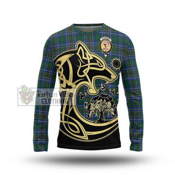 Cockburn Ancient Tartan Long Sleeve T-Shirt with Family Crest Celtic Wolf Style