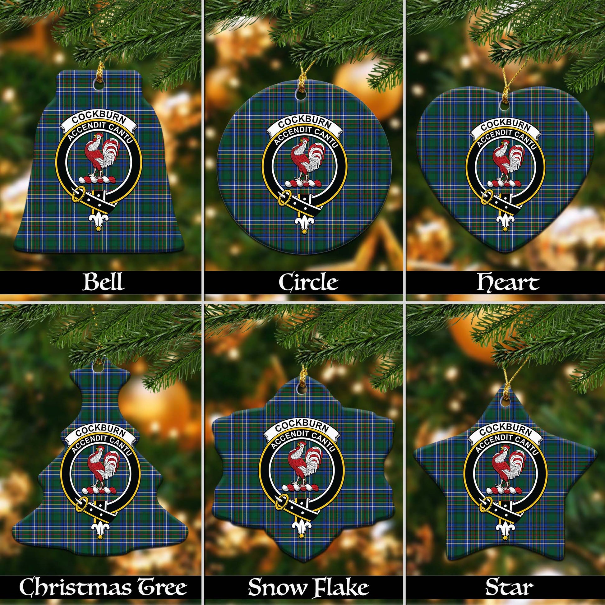 Cockburn Ancient Tartan Christmas Ornaments with Family Crest Ceramic Bell Pack 1: ornament * 1 piece - Tartanvibesclothing