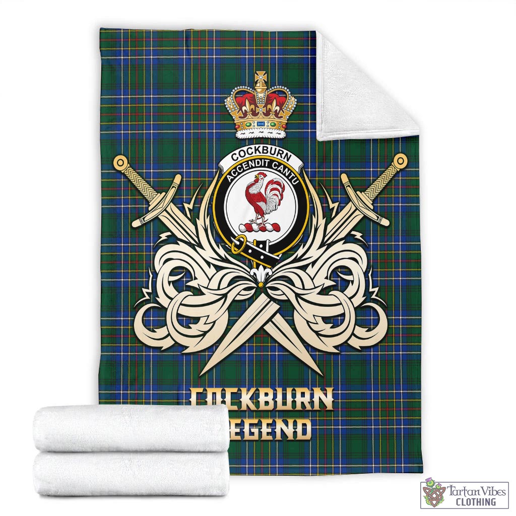 Tartan Vibes Clothing Cockburn Ancient Tartan Blanket with Clan Crest and the Golden Sword of Courageous Legacy