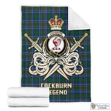 Cockburn Ancient Tartan Blanket with Clan Crest and the Golden Sword of Courageous Legacy