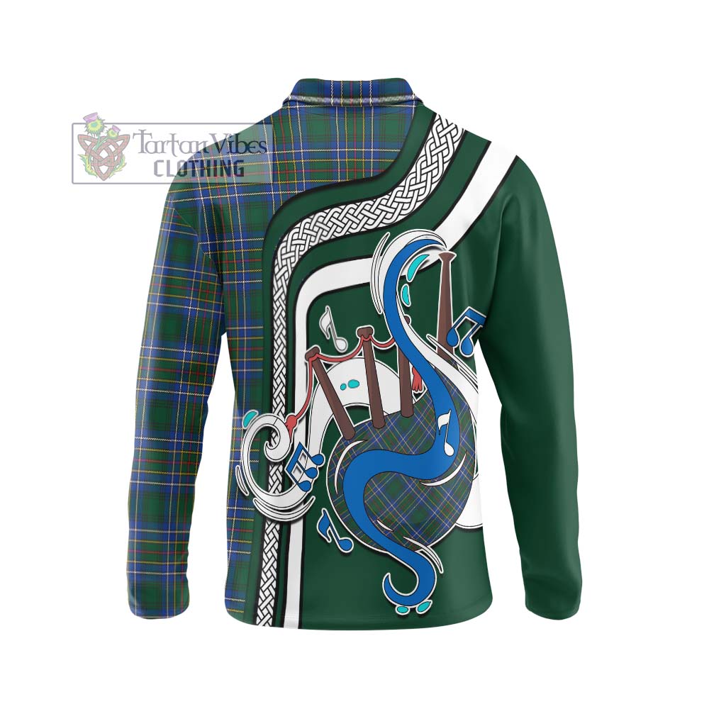 Tartan Vibes Clothing Cockburn Ancient Tartan Long Sleeve Polo Shirt with Epic Bagpipe Style