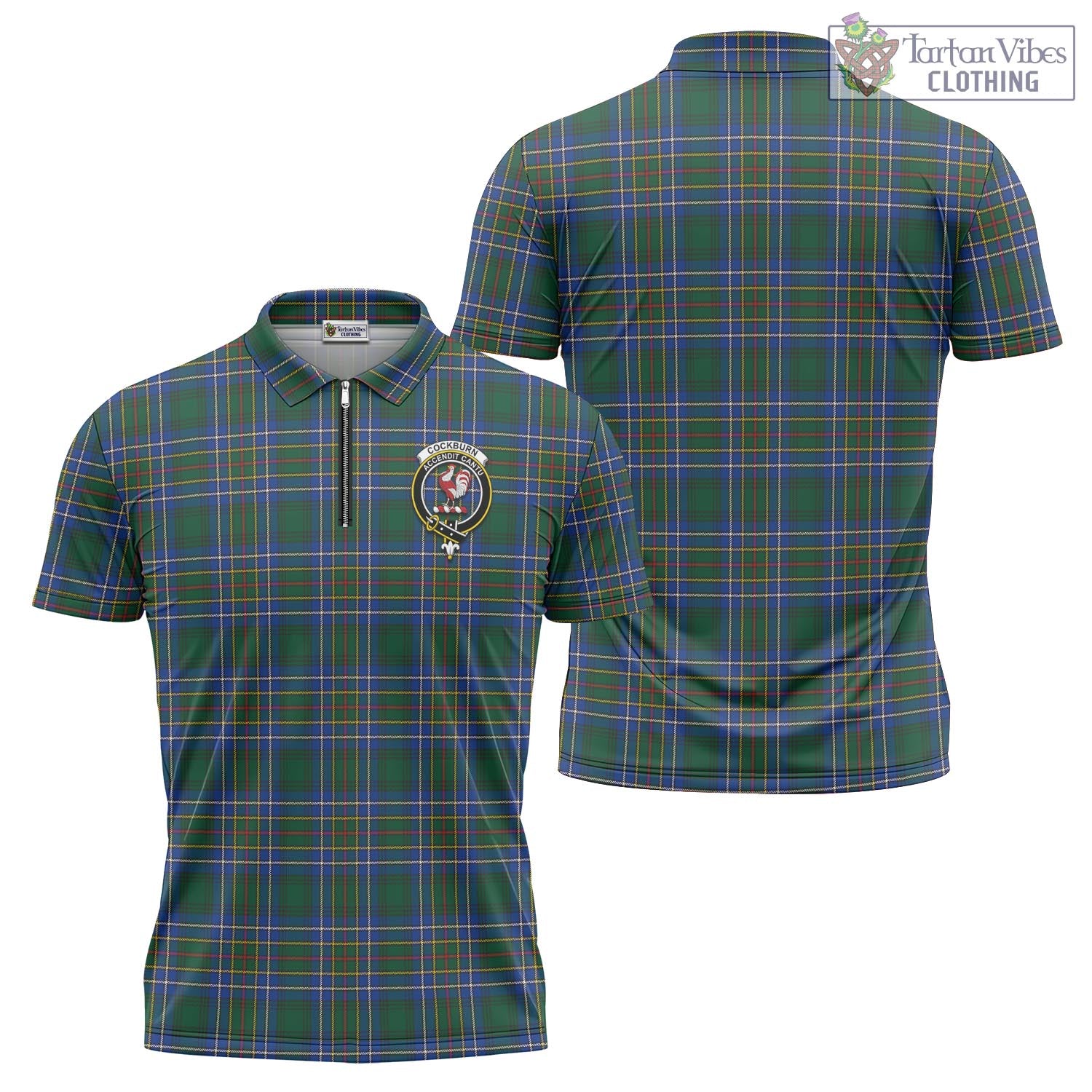 Tartan Vibes Clothing Cockburn Ancient Tartan Zipper Polo Shirt with Family Crest