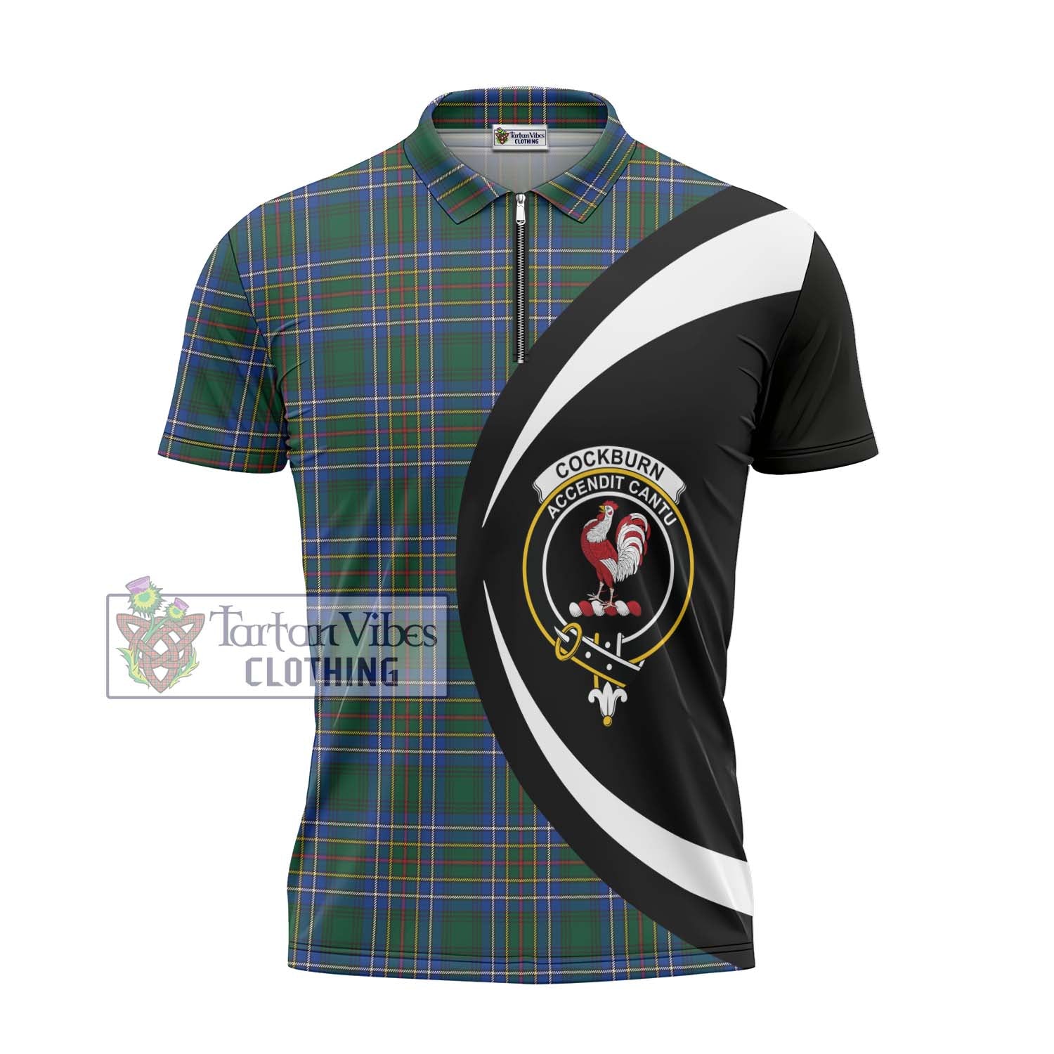 Tartan Vibes Clothing Cockburn Ancient Tartan Zipper Polo Shirt with Family Crest Circle Style