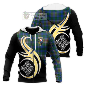 Cockburn Ancient Tartan Knitted Hoodie with Family Crest and Celtic Symbol Style