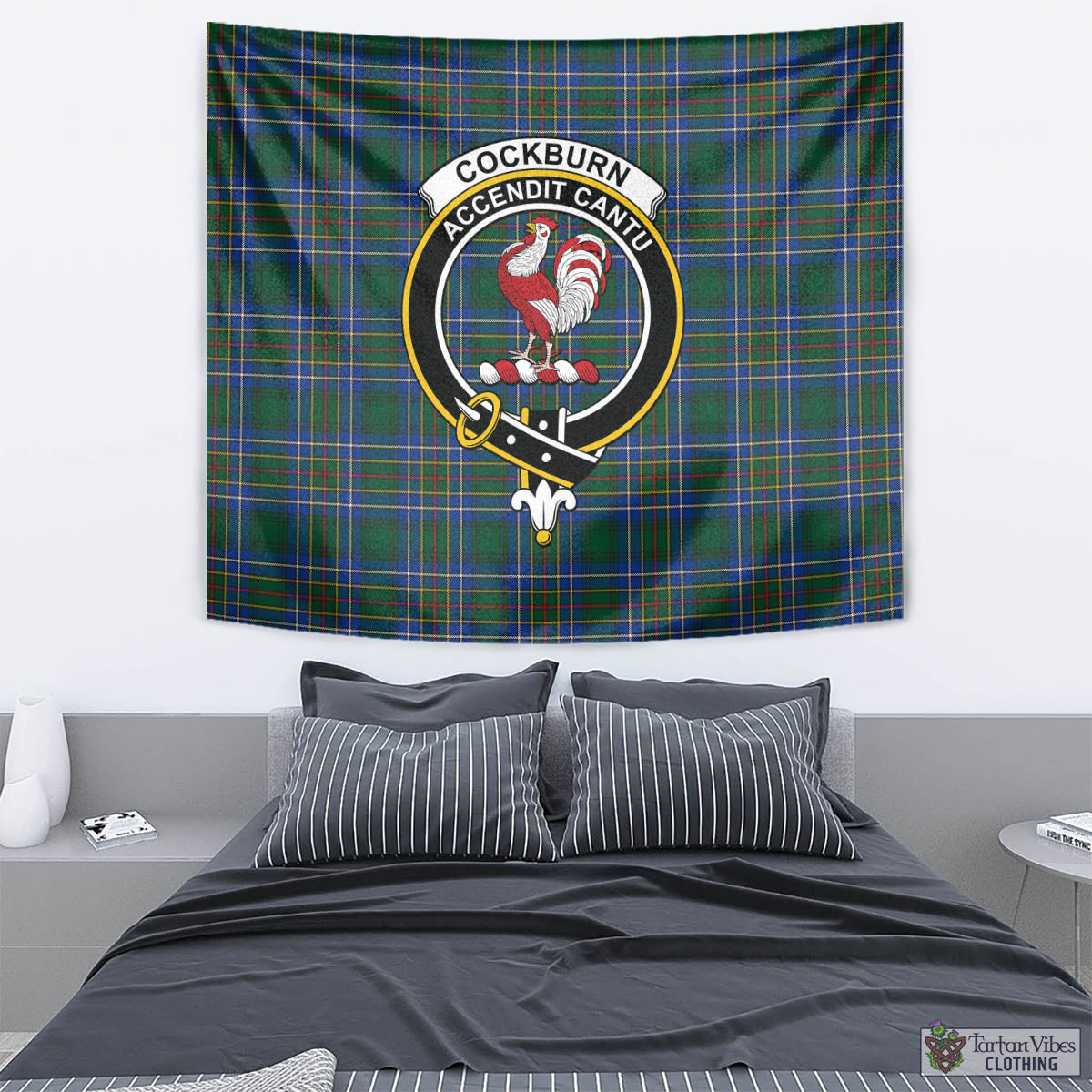 Tartan Vibes Clothing Cockburn Ancient Tartan Tapestry Wall Hanging and Home Decor for Room with Family Crest