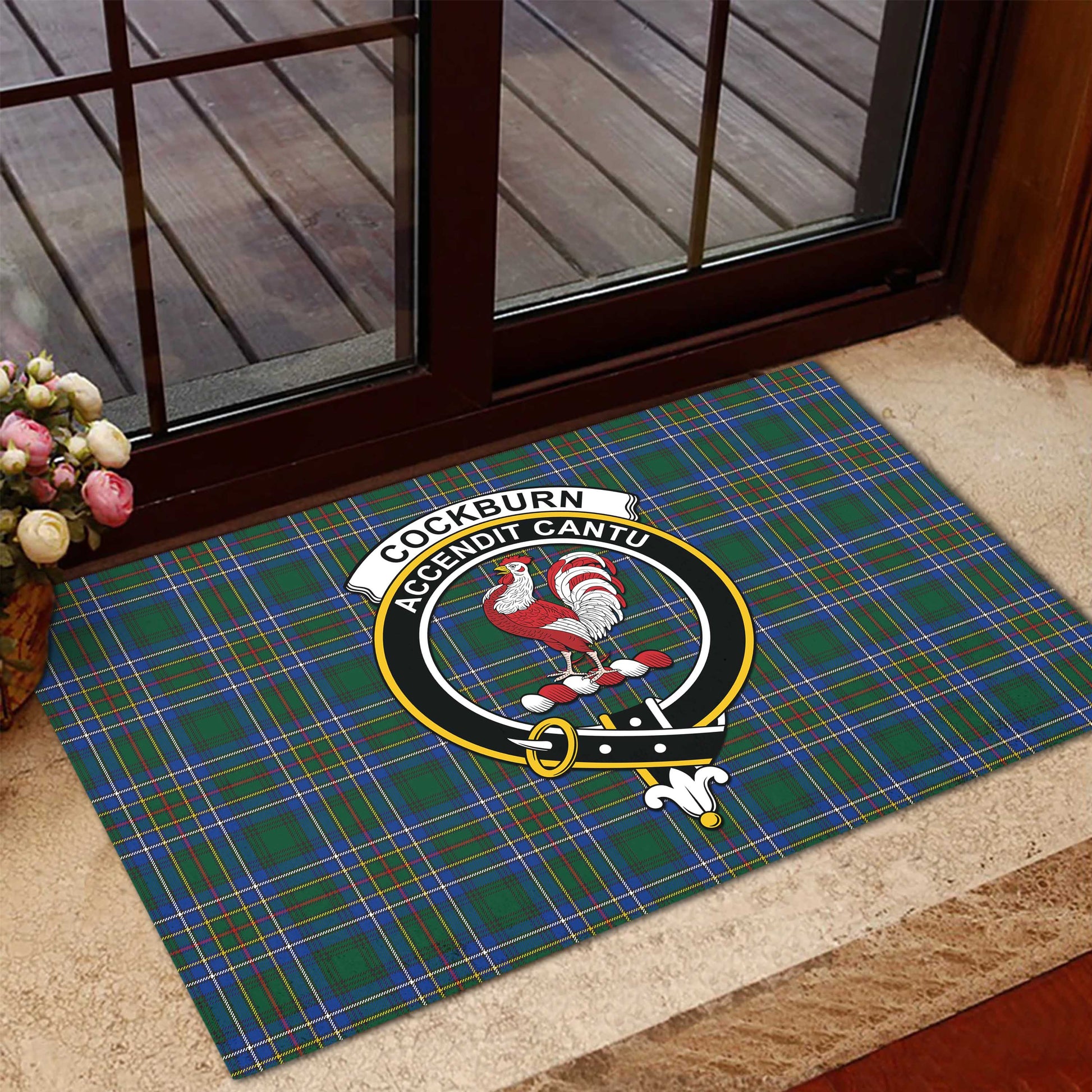 Cockburn Ancient Tartan Door Mat with Family Crest - Tartanvibesclothing