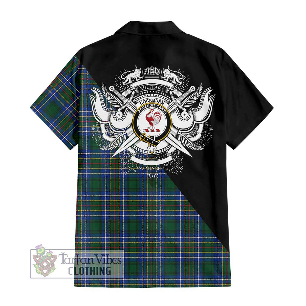 Cockburn Ancient Tartan Short Sleeve Button Shirt with Family Crest and Military Logo Style - Tartanvibesclothing Shop