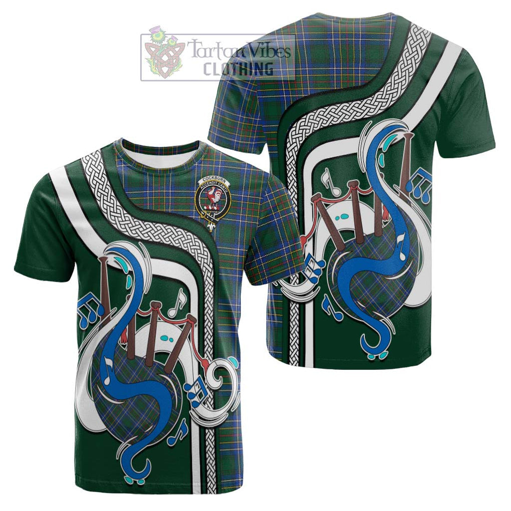 Tartan Vibes Clothing Cockburn Ancient Tartan Cotton T-shirt with Epic Bagpipe Style