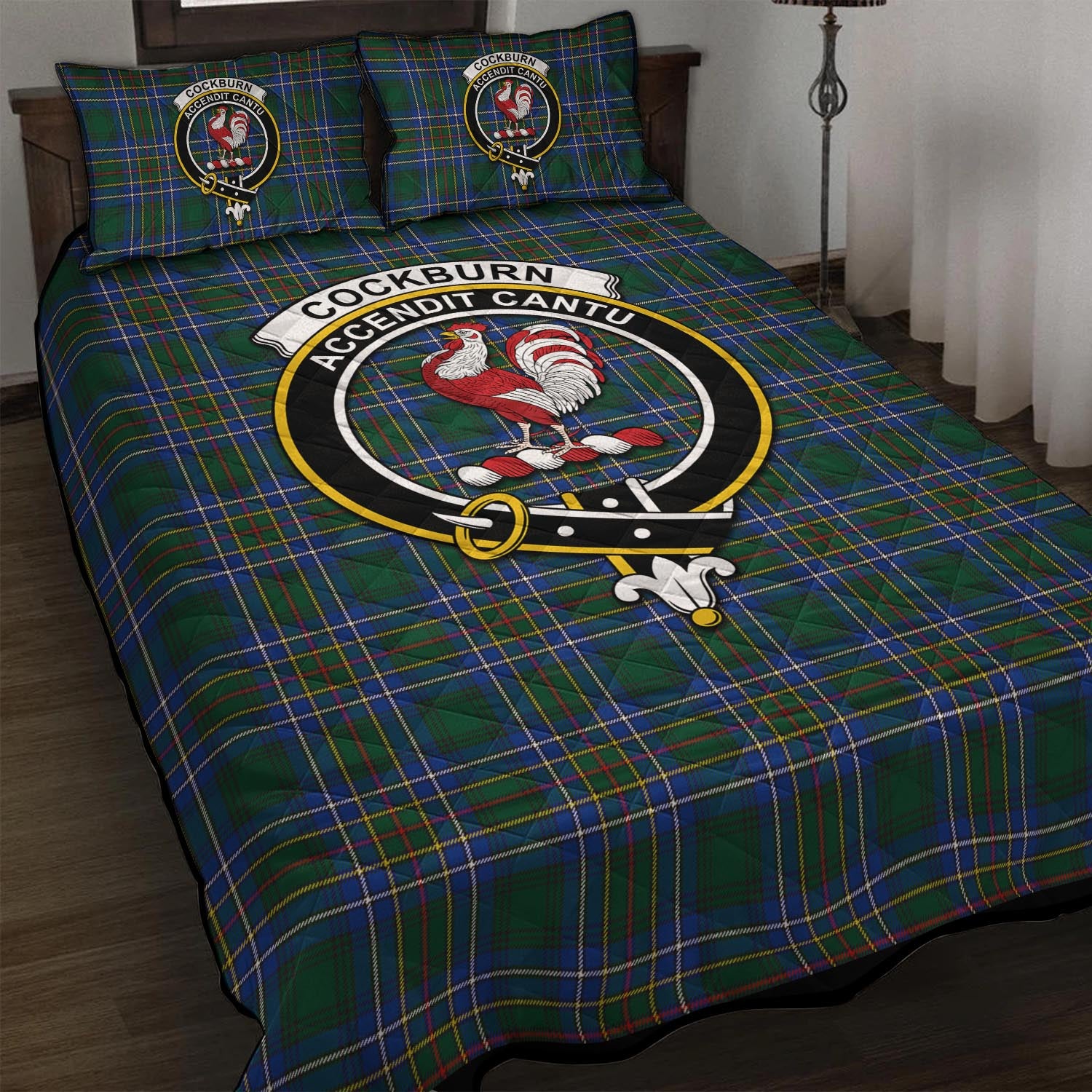 Cockburn Ancient Tartan Quilt Bed Set with Family Crest - Tartan Vibes Clothing