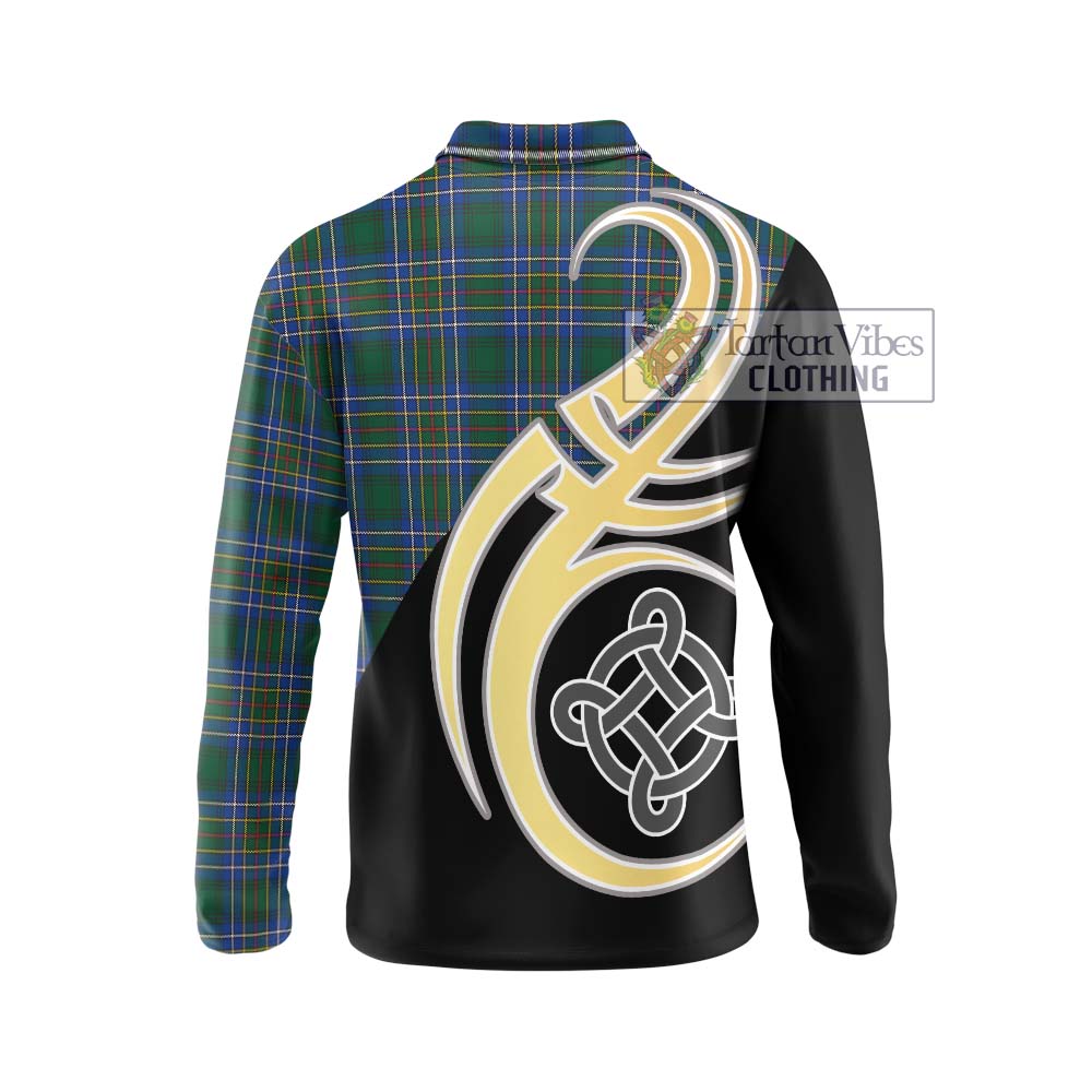 Cockburn Ancient Tartan Long Sleeve Polo Shirt with Family Crest and Celtic Symbol Style - Tartan Vibes Clothing