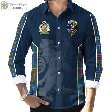 Cockburn Ancient Tartan Long Sleeve Button Up Shirt with Family Crest and Lion Rampant Vibes Sport Style