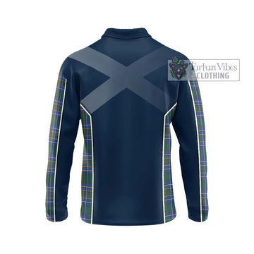 Cockburn Ancient Tartan Long Sleeve Polo Shirt with Family Crest and Lion Rampant Vibes Sport Style